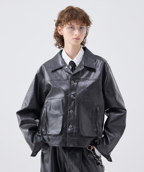 Vintage like military short jacket ( fake leather )/ヴィンテージ