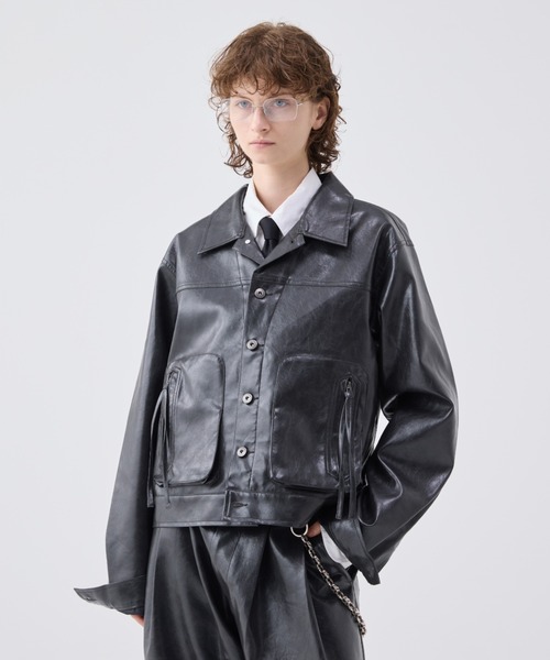 Vintage like military short jacket ( fake leather )/ヴィンテージ