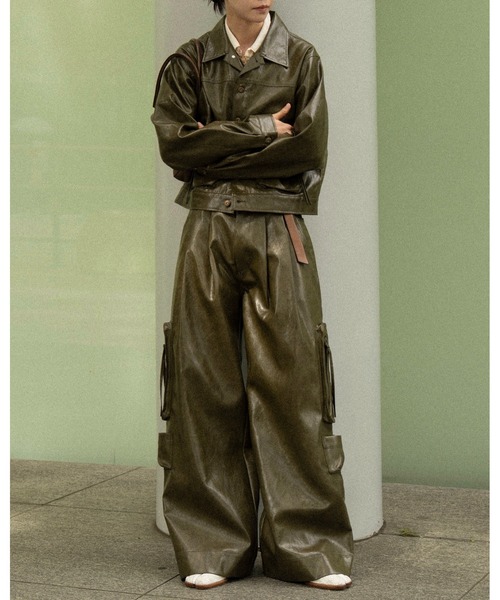 Vintage like military short jacket ( fake leather