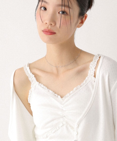 Heather（ヘザー）の「パターンメッシュカーディガン/キャミ2P　579568（アンサンブル・レディース・ネイビー/オフホワイト/グレー・FREE）」の4枚目の写真