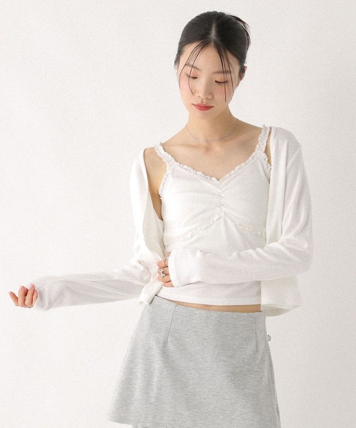 Heather（ヘザー）の「パターンメッシュカーディガン/キャミ2P　579568（アンサンブル・レディース・ネイビー/オフホワイト/グレー・FREE）」の7枚目の写真