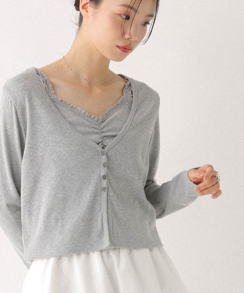 Heather（ヘザー）の「パターンメッシュカーディガン/キャミ2P　579568（アンサンブル・レディース・ネイビー/オフホワイト/グレー・FREE）」の12枚目の写真