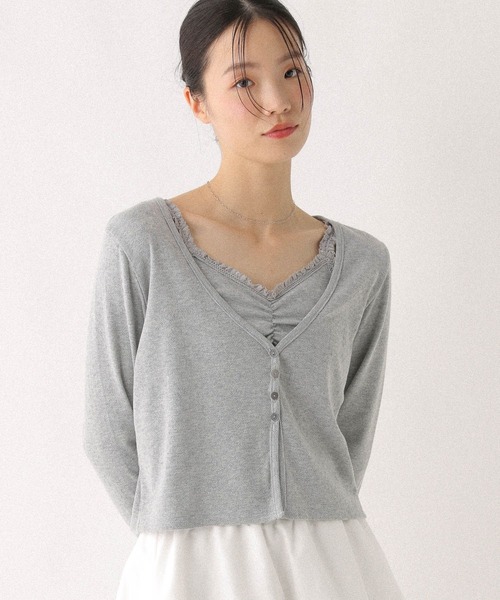 Heather（ヘザー）の「パターンメッシュカーディガン/キャミ2P　579568（アンサンブル・レディース・ネイビー/オフホワイト/グレー・FREE）」の13枚目の写真