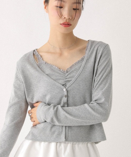 Heather（ヘザー）の「パターンメッシュカーディガン/キャミ2P　579568（アンサンブル・レディース・ネイビー/オフホワイト/グレー・FREE）」の14枚目の写真