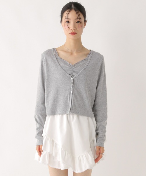 Heather（ヘザー）の「パターンメッシュカーディガン/キャミ2P　579568（アンサンブル・レディース・ネイビー/オフホワイト/グレー・FREE）」の18枚目の写真