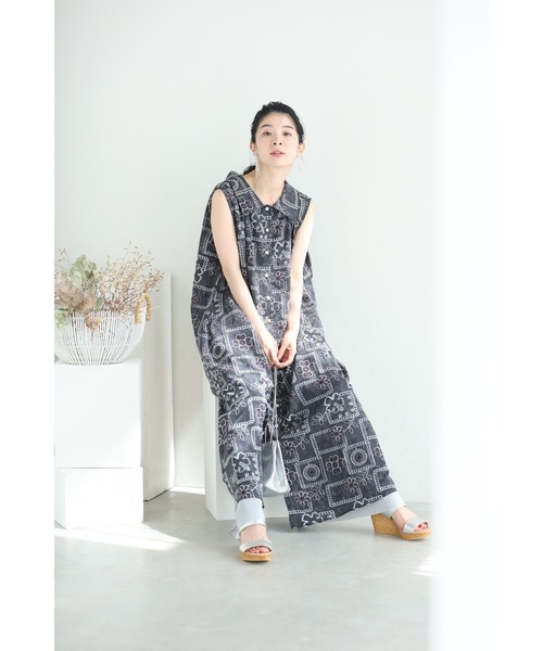 cawaii（カワイイ）の「ゆったり心地よい刺繍風プリントのロングワンピース（紐リボン付き）（ワンピース・レディース・ブラック・FREE）」の19枚目の写真