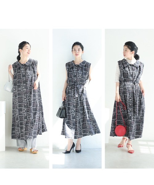 cawaii（カワイイ）の「ゆったり心地よい刺繍風プリントのロングワンピース（紐リボン付き）（ワンピース・レディース・ブラック・FREE）」の6枚目の写真