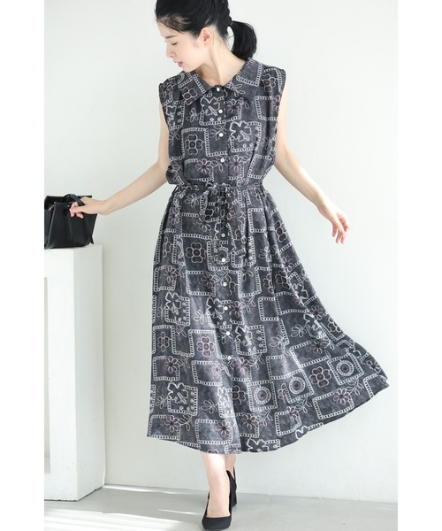 cawaii（カワイイ）の「ゆったり心地よい刺繍風プリントのロングワンピース（紐リボン付き）（ワンピース・レディース・ブラック・FREE）」の12枚目の写真