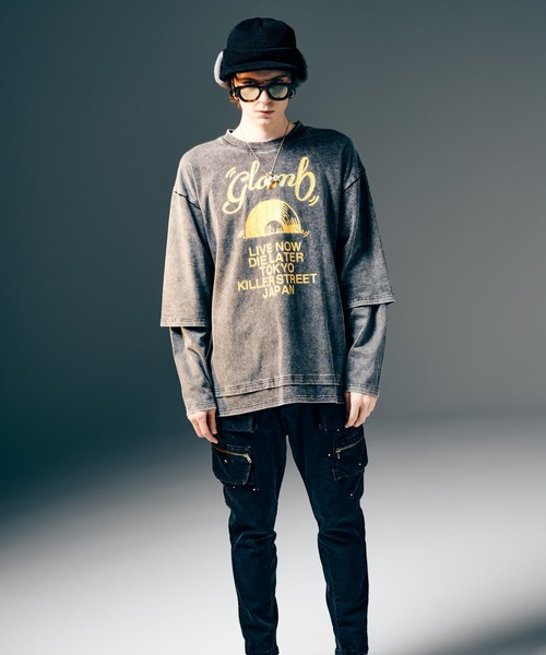 glamb（グラム）の「Layered Acid Cutsew / レイヤードアシッドカットソー（Tシャツ/カットソー・メンズ・チャコール/マスタード・S/M/L）」の10枚目の写真