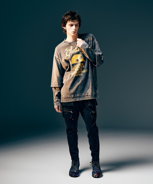 glamb（グラム）の「Layered Acid Cutsew / レイヤードアシッドカットソー（Tシャツ/カットソー・メンズ・チャコール/マスタード・S/M/L）」の11枚目の写真
