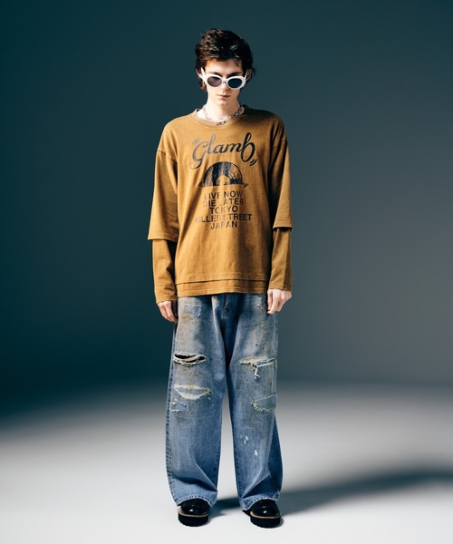 glamb（グラム）の「Layered Acid Cutsew / レイヤードアシッドカットソー（Tシャツ/カットソー・メンズ・チャコール/マスタード・S/M/L）」の12枚目の写真