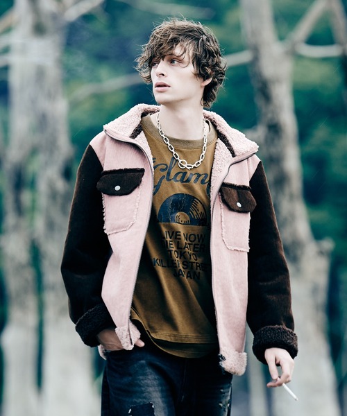 glamb（グラム）の「Layered Acid Cutsew / レイヤードアシッドカットソー（Tシャツ/カットソー・メンズ・チャコール/マスタード・S/M/L）」の3枚目の写真