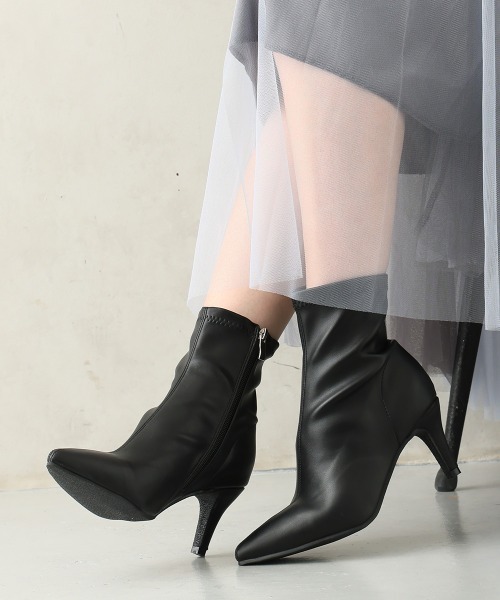 セール】ポインテッドトゥ ストレッチ ショートブーツ（ブーツ