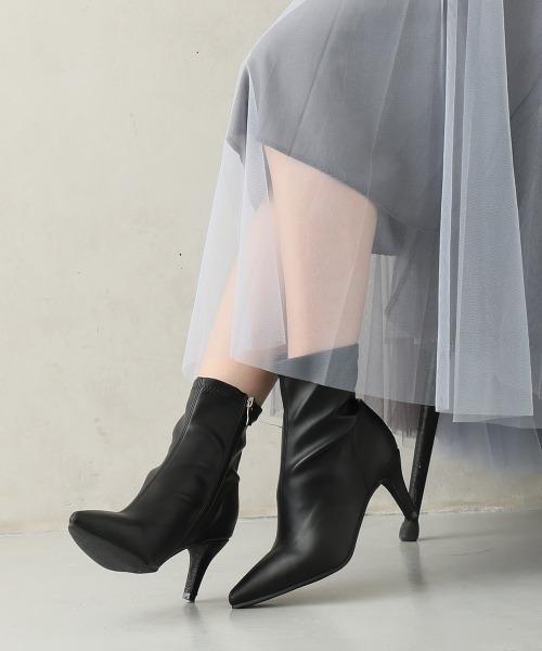 セール】ポインテッドトゥ ストレッチ ショートブーツ（ブーツ