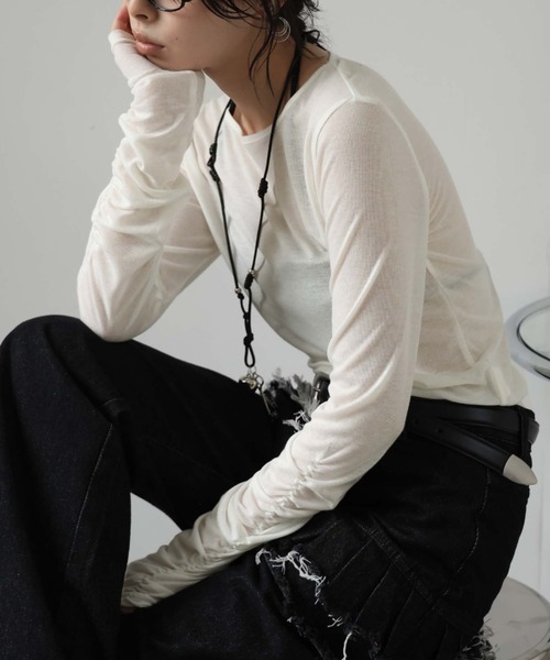 Ulysses(ユリシス)の「袖シャーリングシアープルオーバー(Tシャツ/カットソー・レディース・ブラウン/アイボリー/ブラック/杢グレー/ブルー・M)」の3枚目の写真