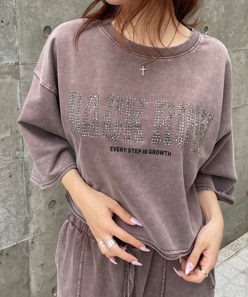 stone ロンティー セール】ロゴラインストーンショートトップス（Tシャツ