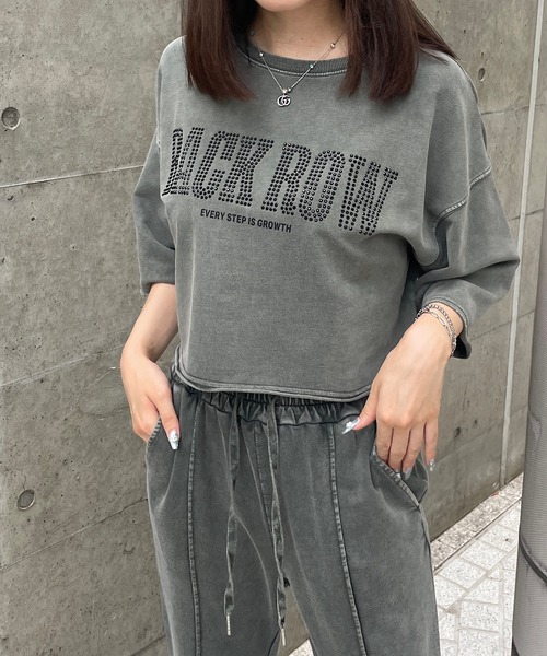 stone ロンティー セール】ロゴラインストーンショートトップス（Tシャツ