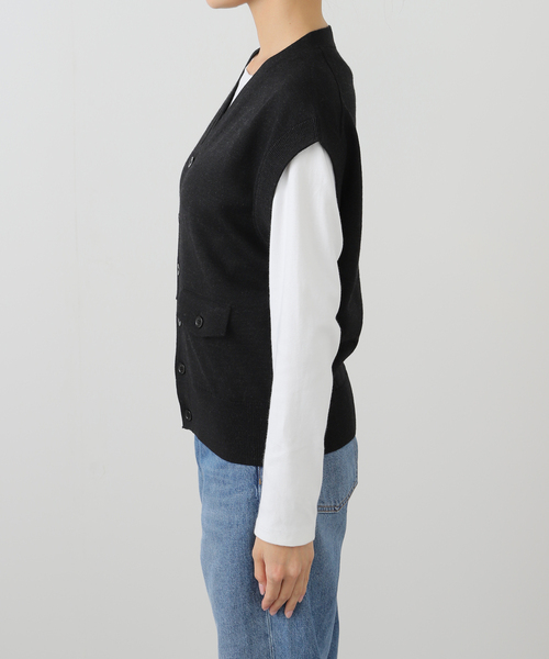 FRAMeWORK（フレームワーク）の「LOEFF/ロエフ DRY W/AC FLP VN ベスト（ベスト・レディース・チャコールグレー・FREE）」の4枚目の写真