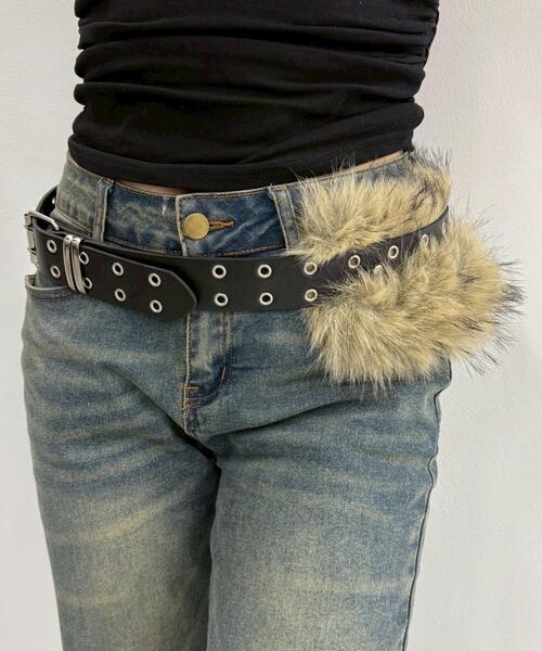 WEGO(ウィゴー)の「WEGO/ファーダブルハトメベルト(ベルト・レディース・ライトベージュ/ブラック・FREE)」の5枚目の写真