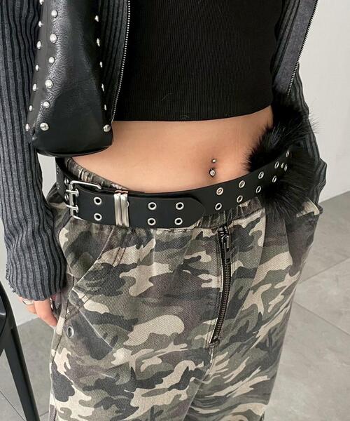 WEGO(ウィゴー)の「WEGO/ファーダブルハトメベルト(ベルト・レディース・ライトベージュ/ブラック・FREE)」の4枚目の写真