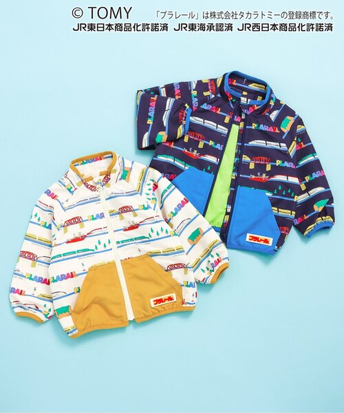 BIT'Z（ビッツ）の「【コラボ】プラレール総柄ウインドブレーカー（ナイロンジャケット・キッズ・ネイビー/キナリ・90/100/110/120/80/95）」の3枚目の写真