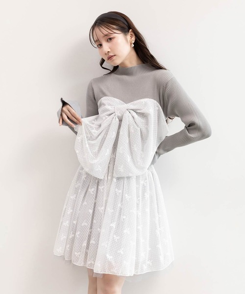 RANDA（ランダ）の「ボンチュールドッキングミニワンピース（ワンピース・レディース・ホワイト/ブラック/グレー・0/1）」の3枚目の写真