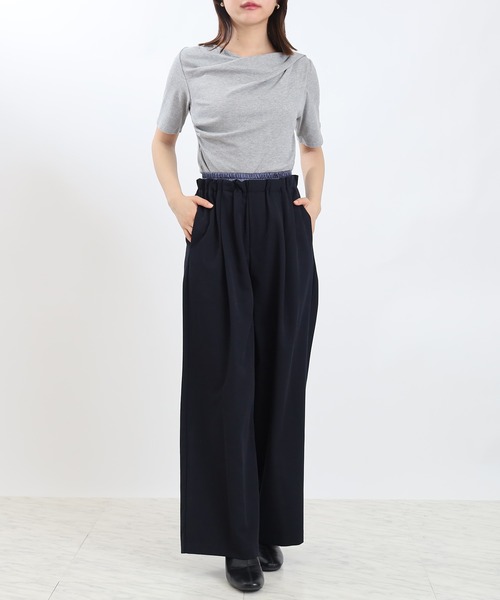 ASTORIA ODIER（アストリアオディール）の「ドロストレイヤードデザインワイドパンツ（その他パンツ・レディース・ブラック/グレー/ネイビー・MEDIUM）」の4枚目の写真