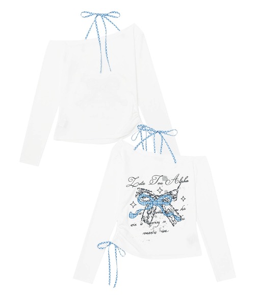 HOOK(フック)の「ホルターネック シャーリング ロンT(Tシャツ/カットソー・レディース・ブラック/ホワイト・SMALL/MEDIUM)」の1枚目の写真