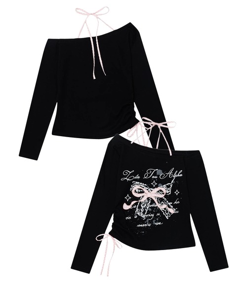 HOOK(フック)の「ホルターネック シャーリング ロンT(Tシャツ/カットソー・レディース・ブラック/ホワイト・SMALL/MEDIUM)」の2枚目の写真