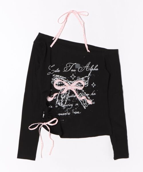 HOOK(フック)の「ホルターネック シャーリング ロンT(Tシャツ/カットソー・レディース・ブラック/ホワイト・SMALL/MEDIUM)」の8枚目の写真