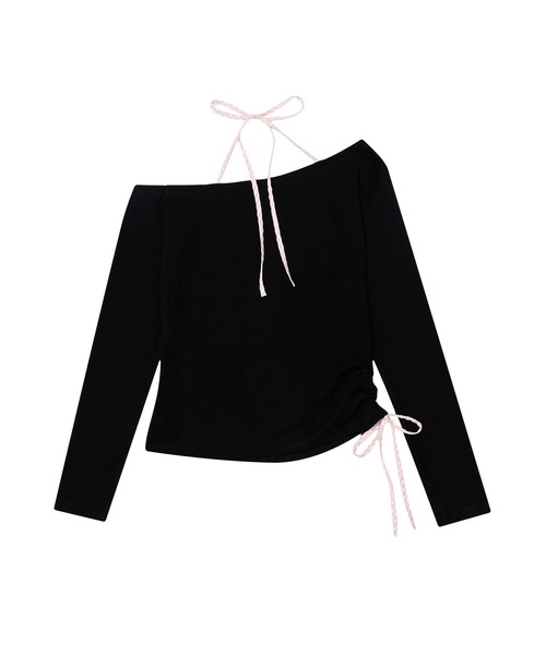 HOOK(フック)の「ホルターネック シャーリング ロンT(Tシャツ/カットソー・レディース・ブラック/ホワイト・SMALL/MEDIUM)」の7枚目の写真