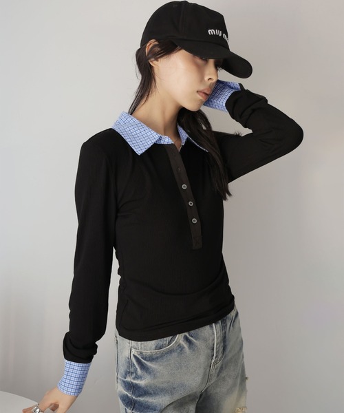 Ulysses(ユリシス)の「ヘンリーネック襟付きカットソー(Tシャツ/カットソー・レディース・ブラック・S/M)」の9枚目の写真