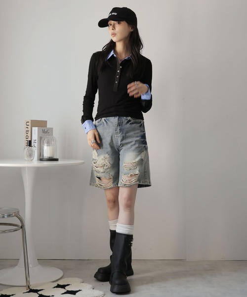 Ulysses(ユリシス)の「ヘンリーネック襟付きカットソー(Tシャツ/カットソー・レディース・ブラック・S/M)」の7枚目の写真