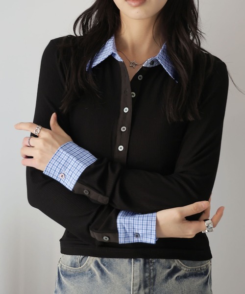 Ulysses(ユリシス)の「ヘンリーネック襟付きカットソー(Tシャツ/カットソー・レディース・ブラック・S/M)」の8枚目の写真