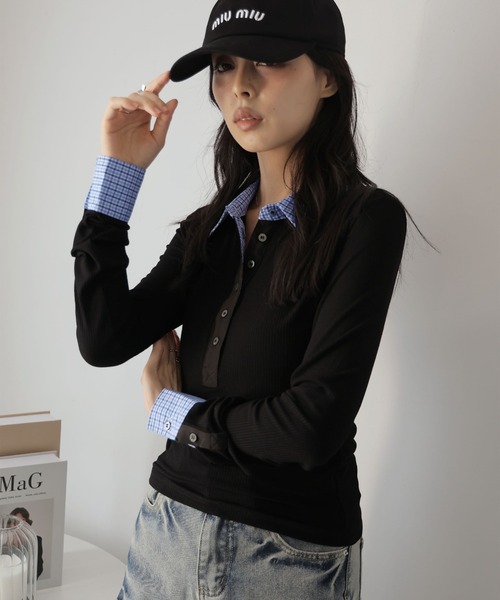 Ulysses(ユリシス)の「ヘンリーネック襟付きカットソー(Tシャツ/カットソー・レディース・ブラック・S/M)」の10枚目の写真