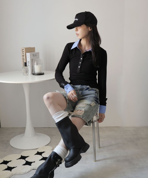 Ulysses(ユリシス)の「ヘンリーネック襟付きカットソー(Tシャツ/カットソー・レディース・ブラック・S/M)」の17枚目の写真