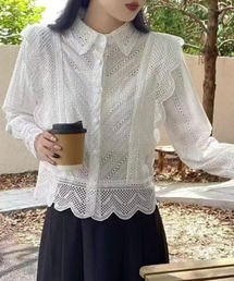 morphose クロスディテールレースのピーターパンカラー長袖ブラウス morphose クロスディテールレースのピーターパンカラー長袖ブラウス