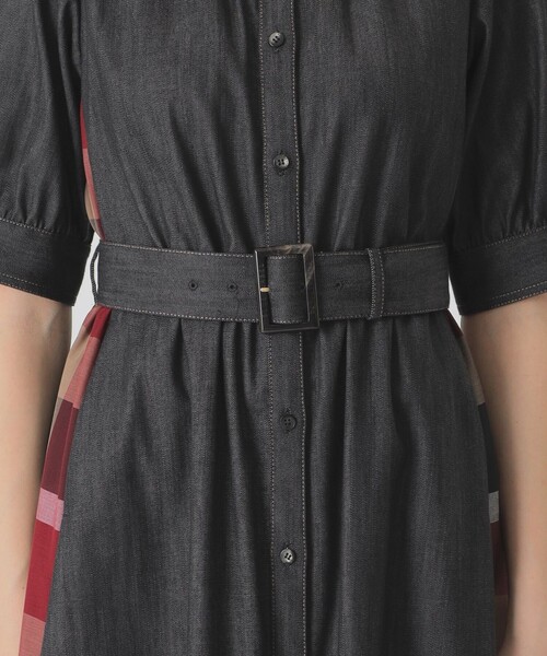 BLUE LABEL CRESTBRIDGE(ブルーレーベルクレストブリッジ)の「デニムライクパーシャルチェックドレス(ワンピース・レディース・ブラック/ダークネイビー・38/36/34)」の16枚目の写真