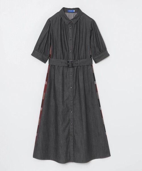 ブルーレーベル・クレストブリッジ　デニムライクパーシャルチェックワンピース デニムライクパーシャルチェックドレス（ワンピース）｜BLUE LABEL