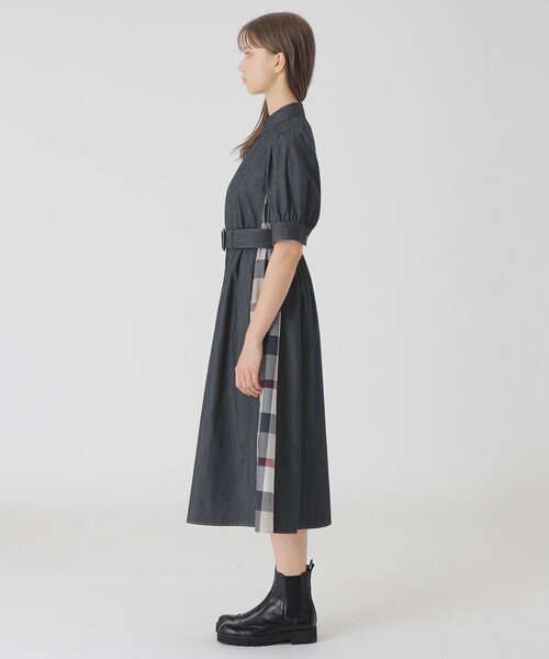 BLUE LABEL CRESTBRIDGE(ブルーレーベルクレストブリッジ)の「デニムライクパーシャルチェックドレス(ワンピース・レディース・ブラック/ダークネイビー・38/36/34)」の6枚目の写真
