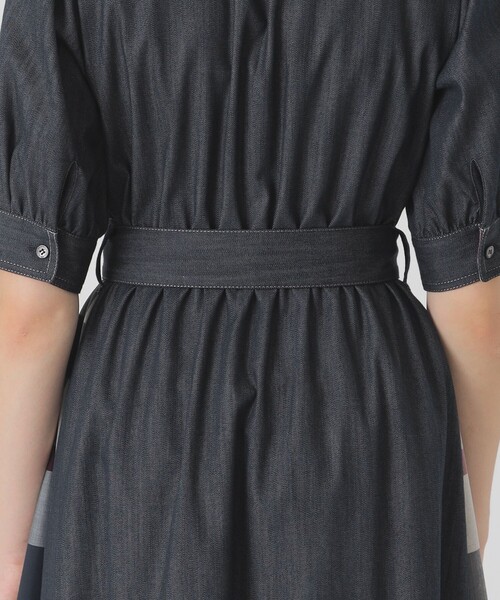 デニムライクパーシャルチェックドレス（ワンピース）｜BLUE LABEL