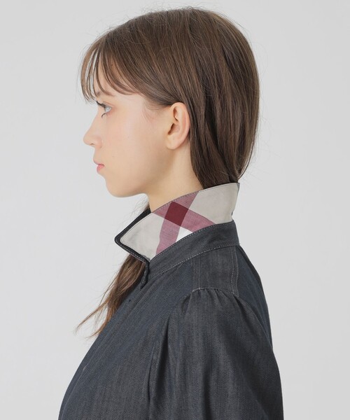 デニムライクパーシャルチェックドレス（ワンピース）｜BLUE LABEL