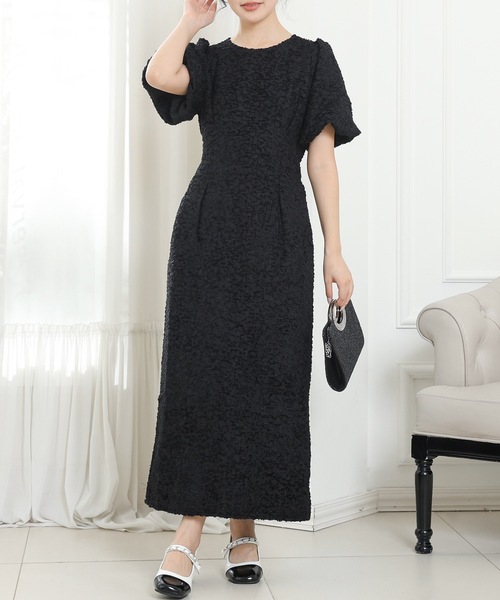 セール】バック リボン パフスリーブ ジャガード ワンピース（ドレス