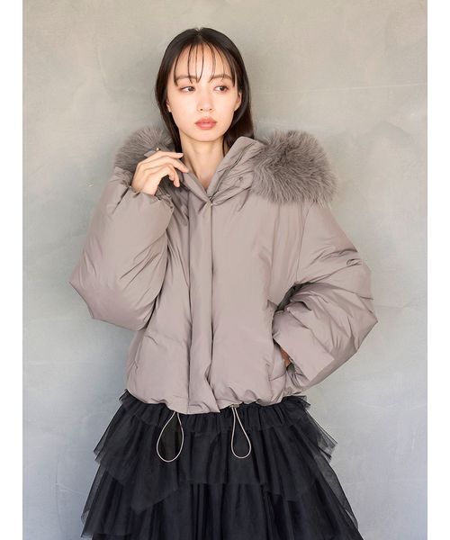 SNIDEL フードファーショートダウン　モカ 西川コラボ WEB限定カラーあり】西川フードファーショートダウン（ダウン