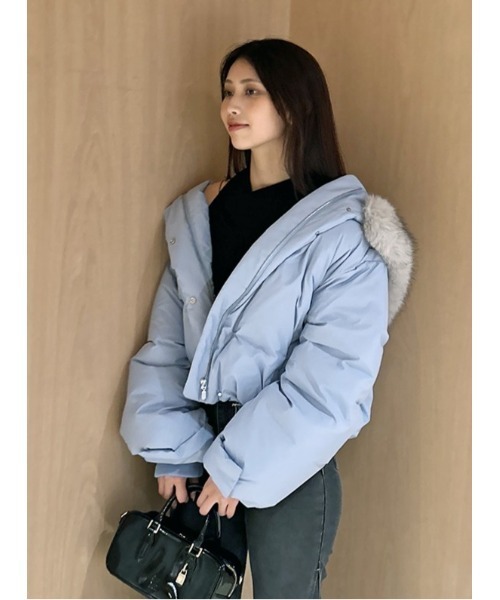 SNIDEL（スナイデル）の「【WEB限定カラーあり】西川フードファーショートダウン（ダウンジャケット/コート・レディース・ブルー/グレー/ブラック/アイボリー・F）」の14枚目の写真