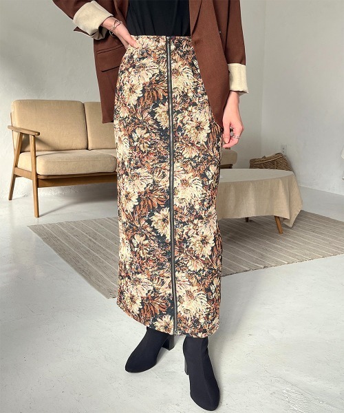 セール】ゴブラン柄 フロントジップスカート（スカート）｜Rejoule