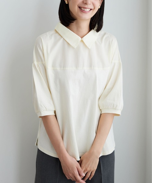 BELLUNA PLUS(ベルーナ)の「衿付き異素材切替プルオーバー(Tシャツ/カットソー・レディース・ブラック/オリーブ/アイボリー・MEDIUM/X-LARGE/LARGE)」の18枚目の写真