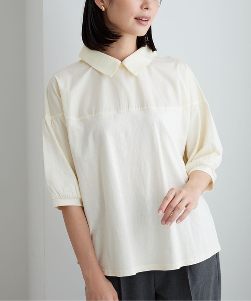 BELLUNA PLUS(ベルーナ)の「衿付き異素材切替プルオーバー(Tシャツ/カットソー・レディース・ブラック/オリーブ/アイボリー・MEDIUM/X-LARGE/LARGE)」の19枚目の写真