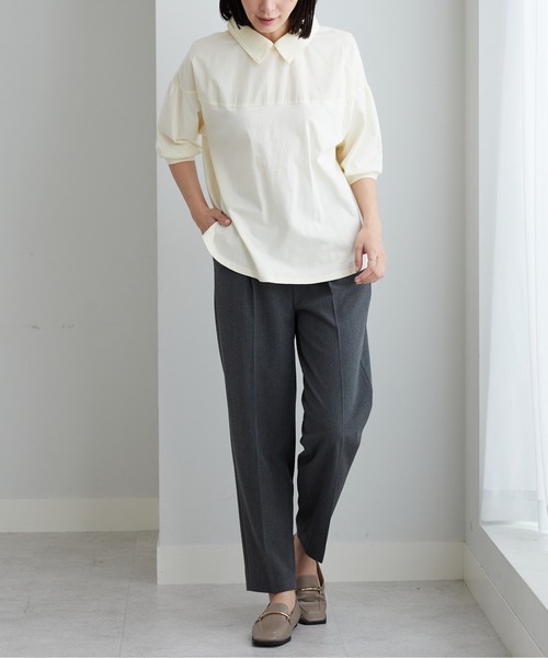 BELLUNA PLUS(ベルーナ)の「衿付き異素材切替プルオーバー(Tシャツ/カットソー・レディース・ブラック/オリーブ/アイボリー・MEDIUM/X-LARGE/LARGE)」の20枚目の写真