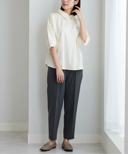 BELLUNA PLUS(ベルーナ)の「衿付き異素材切替プルオーバー(Tシャツ/カットソー・レディース・ブラック/オリーブ/アイボリー・MEDIUM/X-LARGE/LARGE)」の21枚目の写真